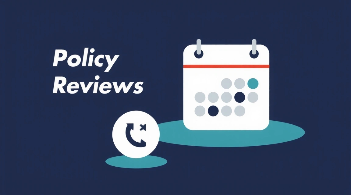 Ilustrație abstractă cu un calendar și un simbol de actualizare, reprezentând revizuirea și modificările politicilor de confidențialitate.