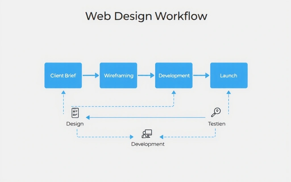 Diagramă cu fluxul de muncă pentru servicii web design