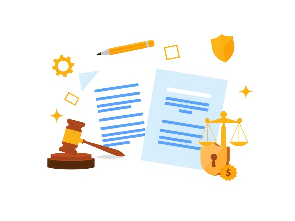 Ilustrație abstractă a documentelor legale și a acordurilor, simbolizând termenii și condițiile.