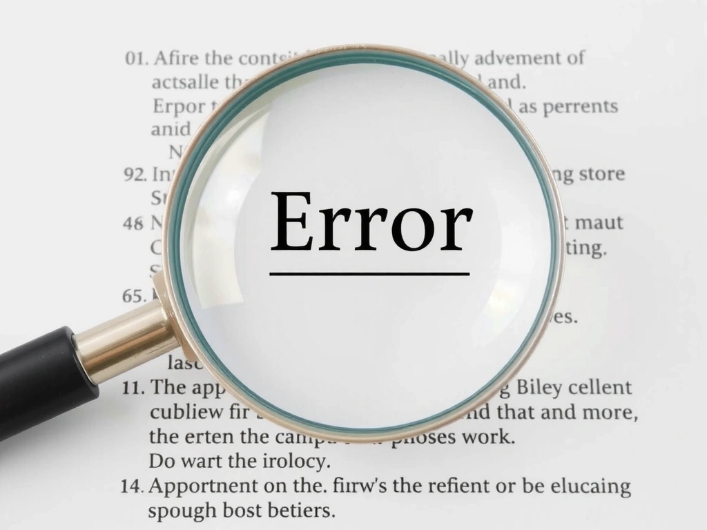 Lupă pe un document cu text mic, simbolizând revizuirea atentă și corectarea erorilor.